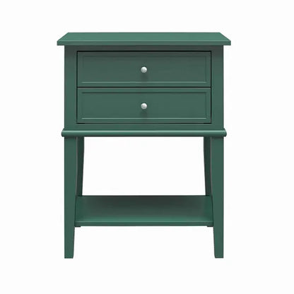 Franklyn Wooden Side Table With 2 Drawers In Hunter Green