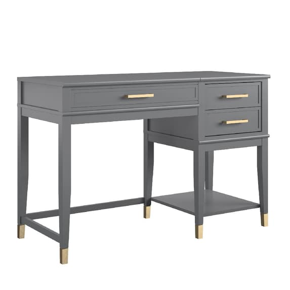 Westerleigh Wooden Lift Top Laptop Desk With 2 Drawers In Black