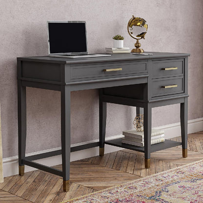 Westerleigh Wooden Lift Top Laptop Desk With 2 Drawers In Black