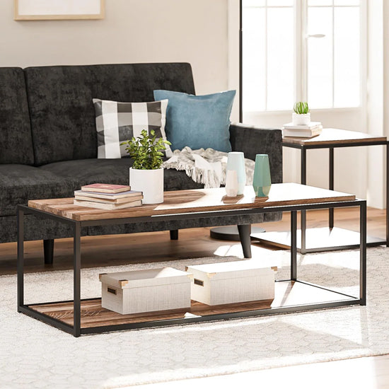 Quincy Wooden Coffee Table In Weathered Oak