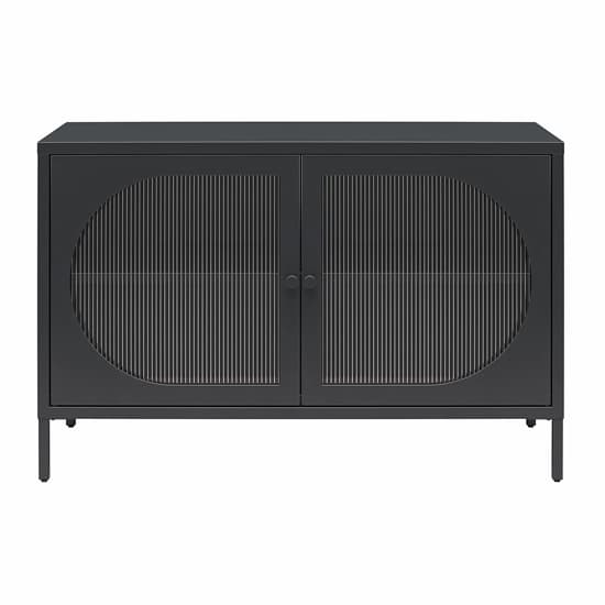 Luna Wide Metal Storage Cabinet With 2 Fluted Glass Doors In Black