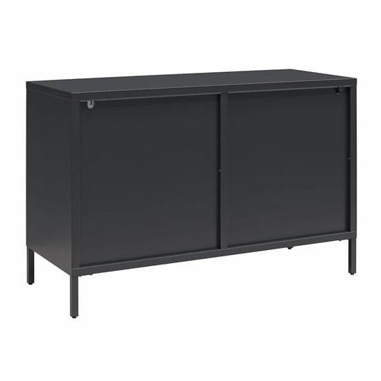Luna Wide Metal Storage Cabinet With 2 Fluted Glass Doors In Black