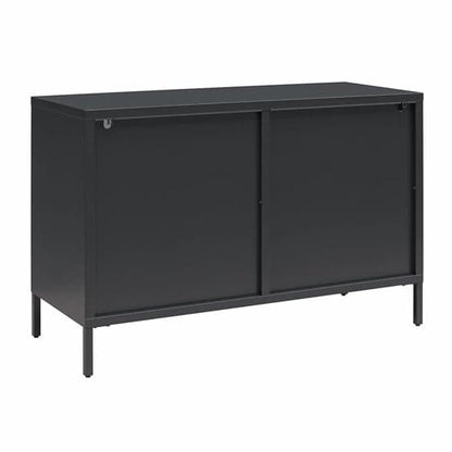 Luna Wide Metal Storage Cabinet With 2 Fluted Glass Doors In Black