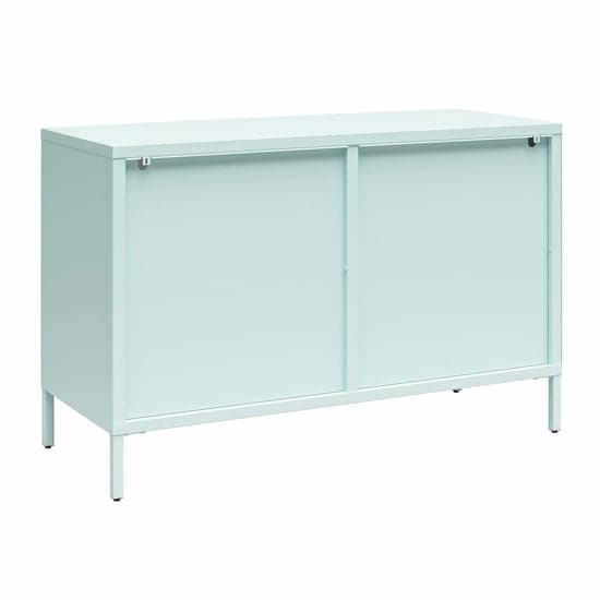 Wide Luna Metal Storage Cabinet With 2 Fluted Glass Doors In Sky Blue