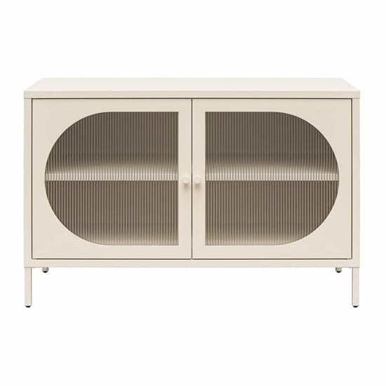 Wide Luna Metal Storage Cabinet With 2 Fluted Glass Doors In Parchment
