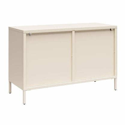 Wide Luna Metal Storage Cabinet With 2 Fluted Glass Doors In Parchment