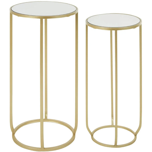 Avantis Square Design Mirrored Glass Set of 2 Tables With Black Frame