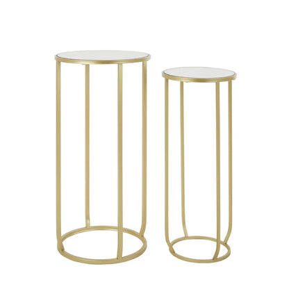 Avantis Square Design Mirrored Glass Set of 2 Tables With Black Frame