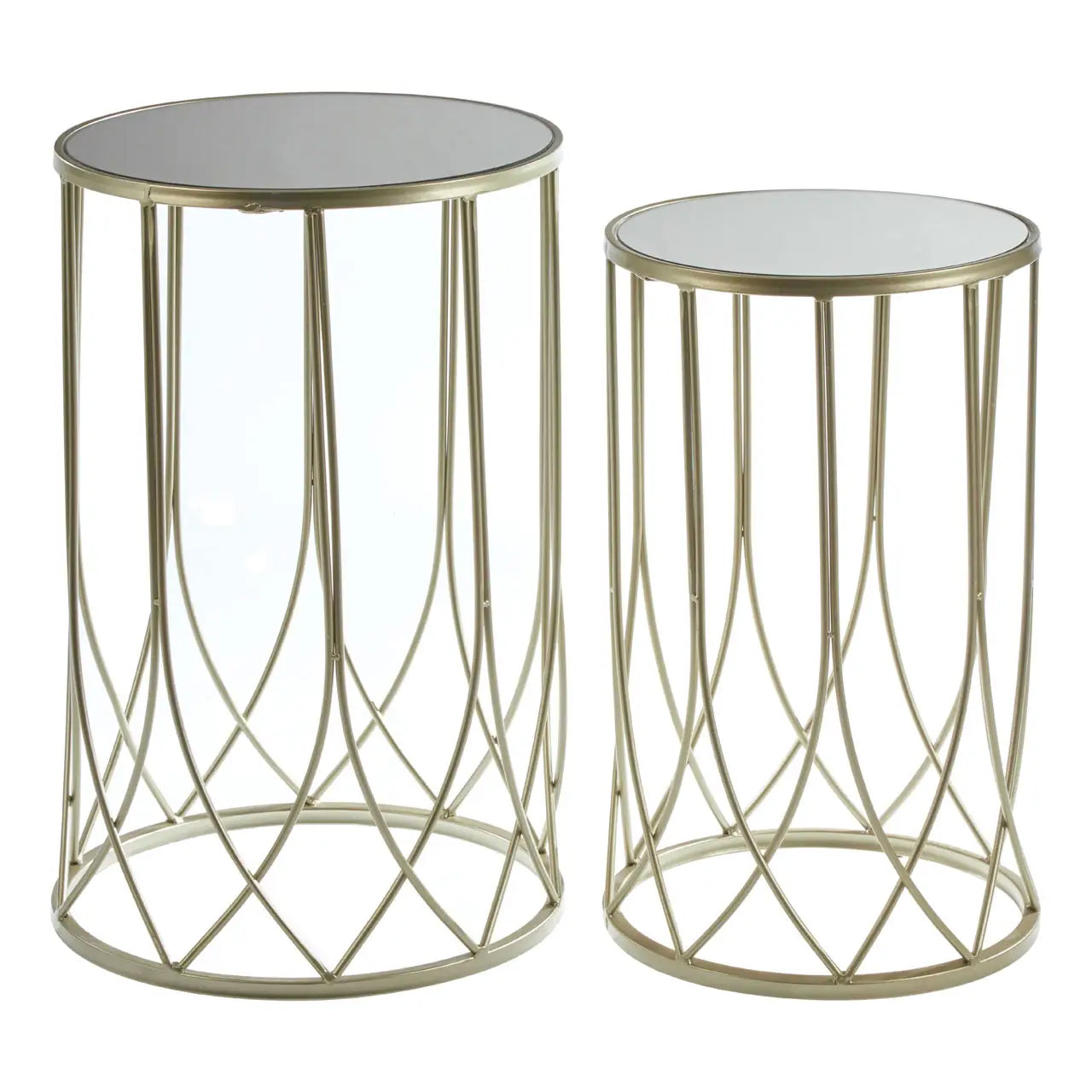 Avantis Mirrored Glass Set of 2 Side Tables With Champagne Frame