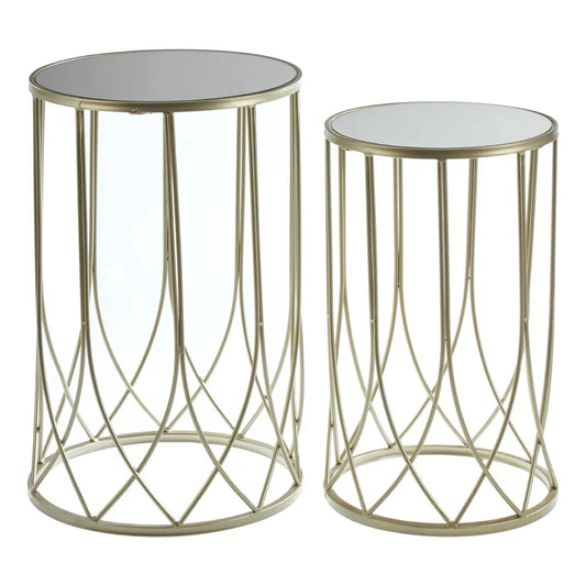 Avantis Mirrored Glass Set of 2 Side Tables With Champagne Frame