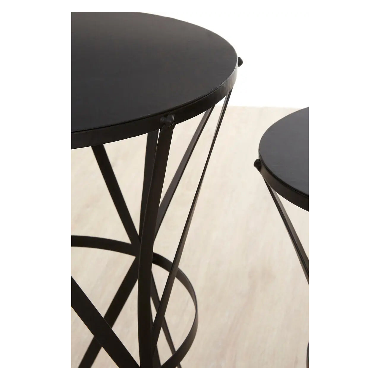 Avantis Metal Set of 2 Side Tables With Cross Design Black Frame