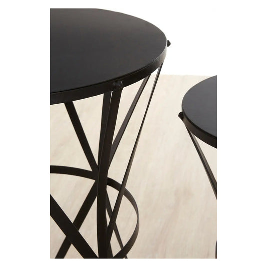 Avantis Metal Set of 2 Side Tables With Cross Design Black Frame
