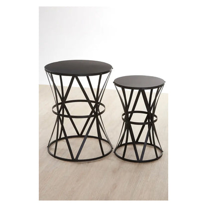 Avantis Metal Set of 2 Side Tables With Cross Design Black Frame