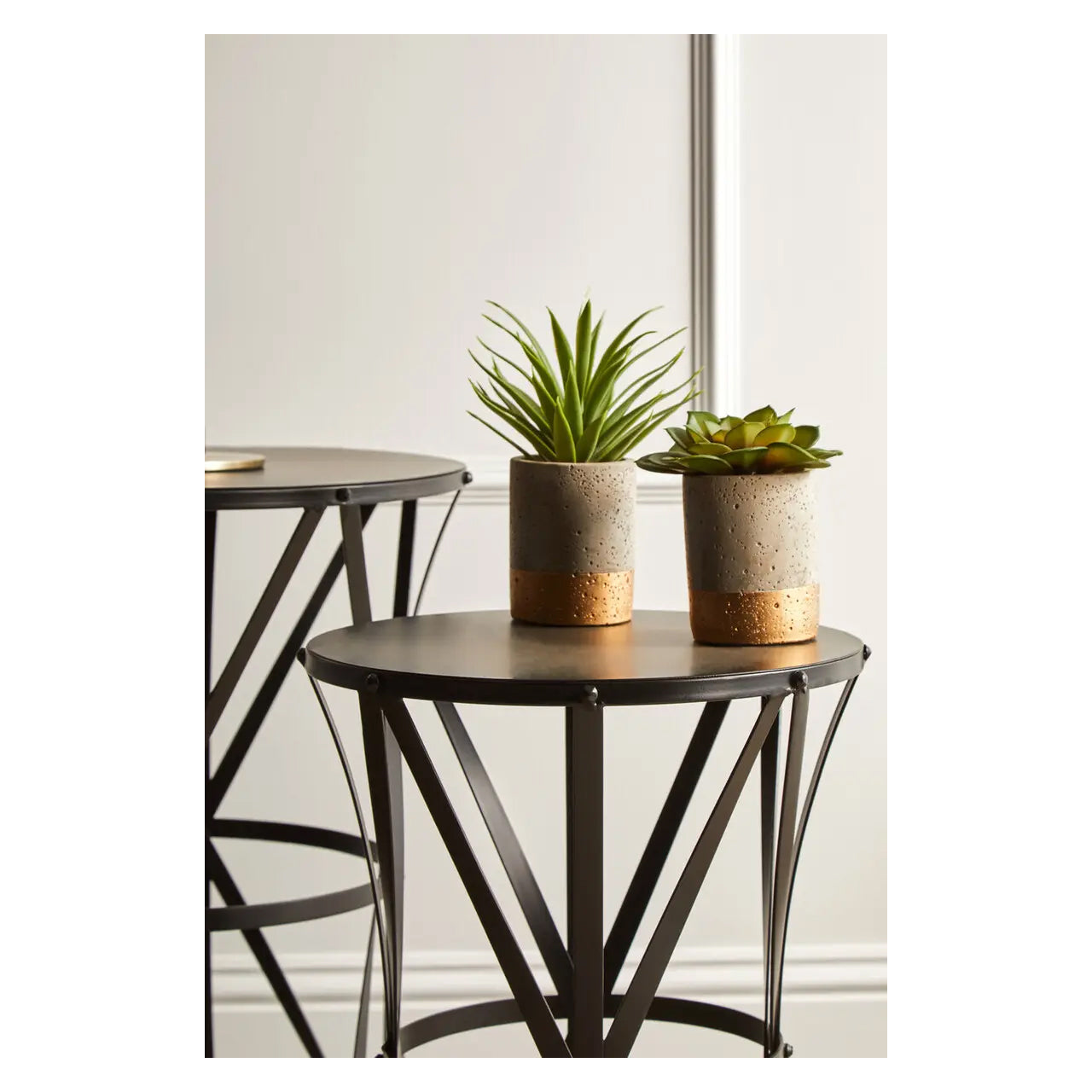Avantis Metal Set of 2 Side Tables With Cross Design Black Frame