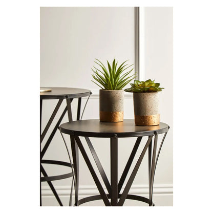 Avantis Metal Set of 2 Side Tables With Cross Design Black Frame