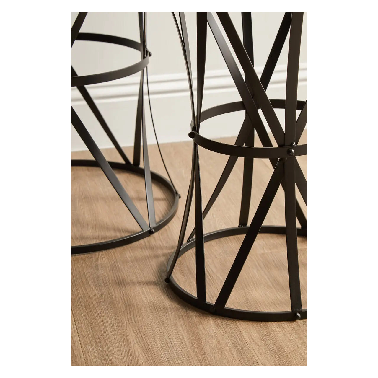 Avantis Metal Set of 2 Side Tables With Cross Design Black Frame
