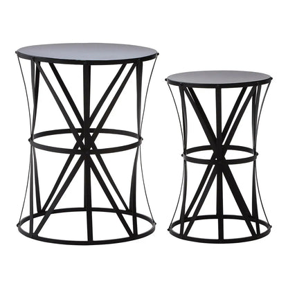 Avantis Metal Set of 2 Side Tables With Cross Design Black Frame