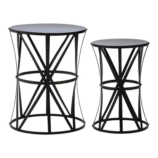 Avantis Metal Set of 2 Side Tables With Cross Design Black Frame