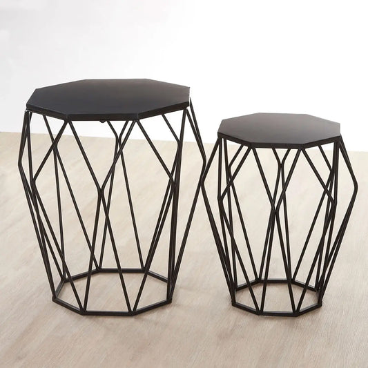 Avantis Metal Set of 2 Side Tables With Convex Black Frame