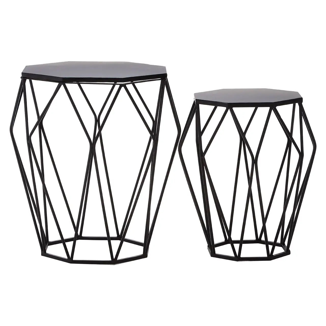 Avantis Metal Set of 2 Side Tables With Convex Black Frame