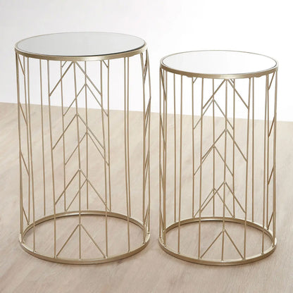 Avantis Mirrored Glass Set of 2 Arrow Design Side Tables In Champagne