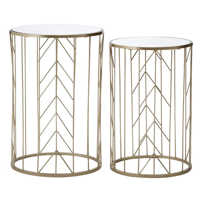 Avantis Mirrored Glass Set of 2 Arrow Design Side Tables In Champagne