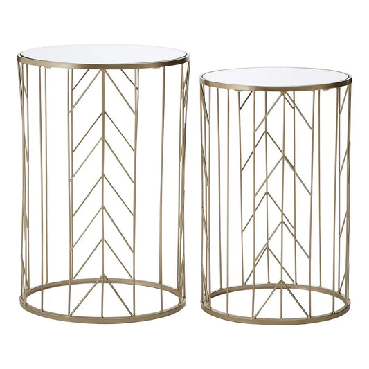 Avantis Mirrored Glass Set of 2 Arrow Design Side Tables In Champagne