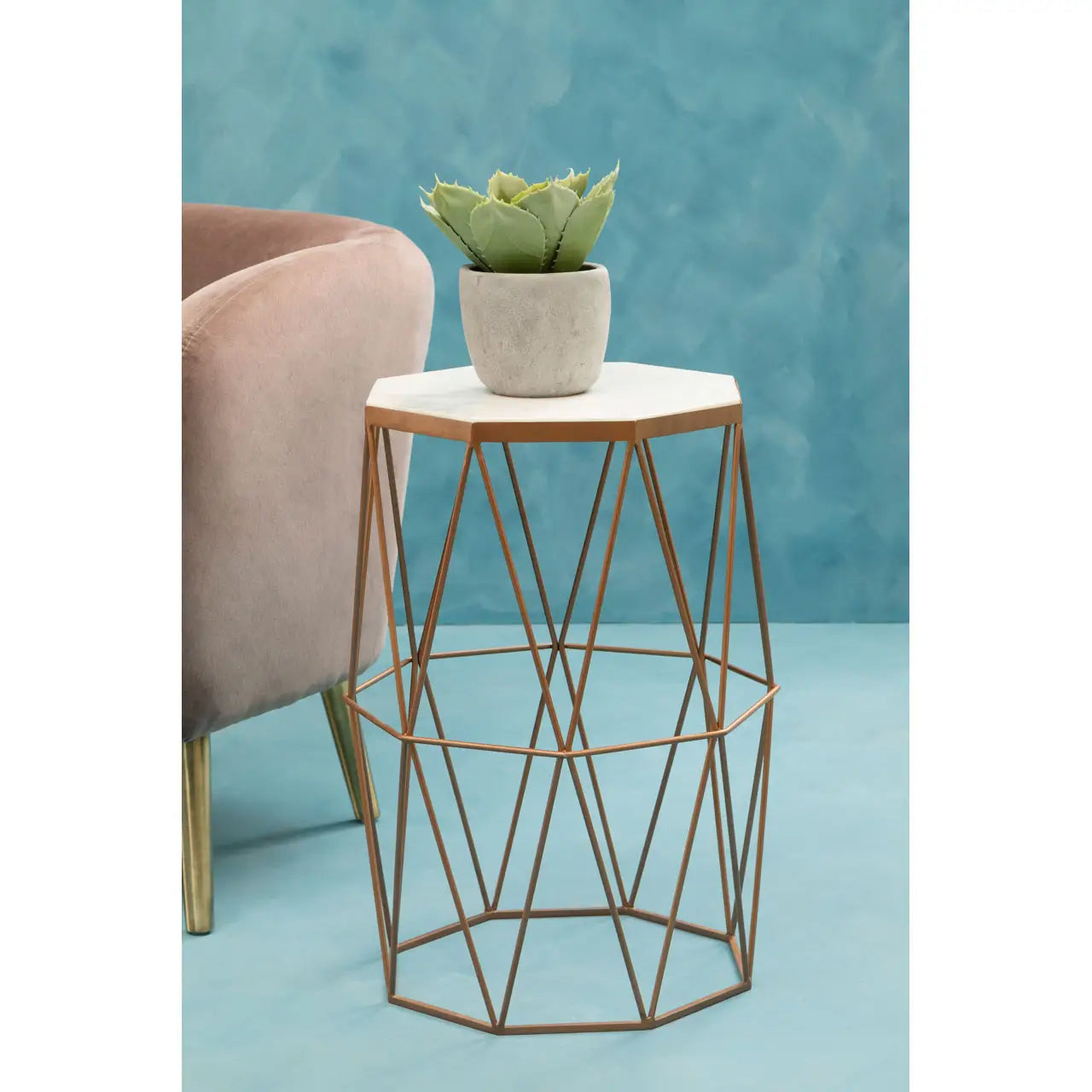 Shalimar Octagonal Marble Side Table With Gold Metal Base