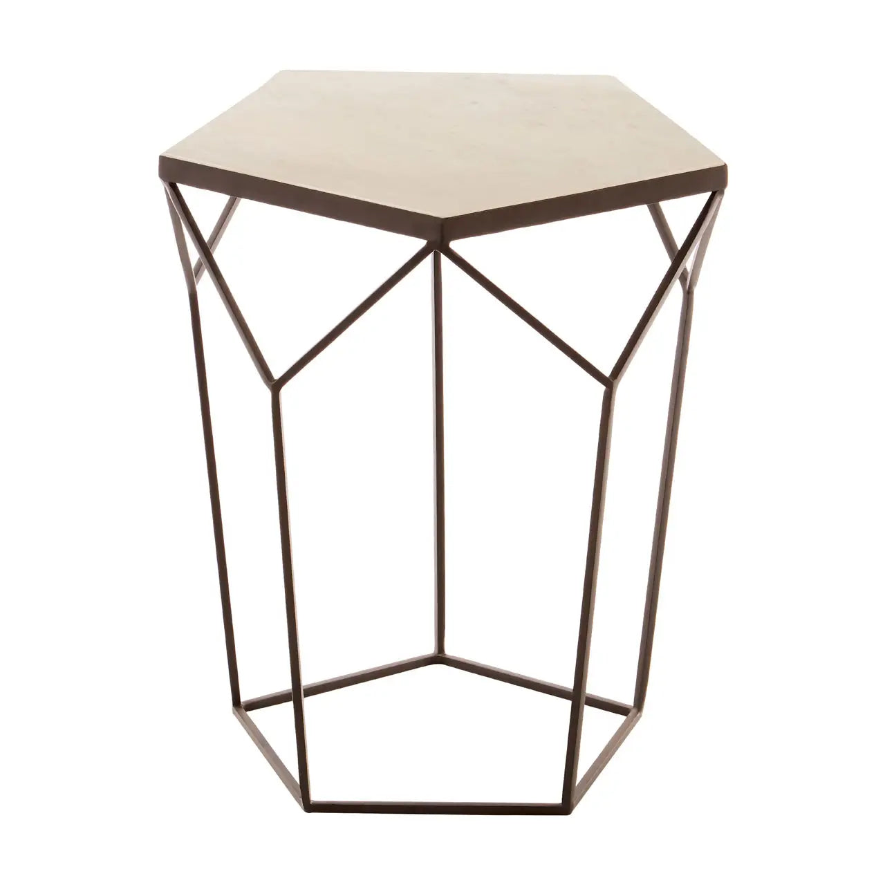 Shalimar Pentagonal Marble Top Side Table With Sleek Iron Frame