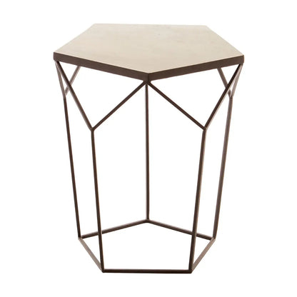 Shalimar Pentagonal Marble Top Side Table With Sleek Iron Frame