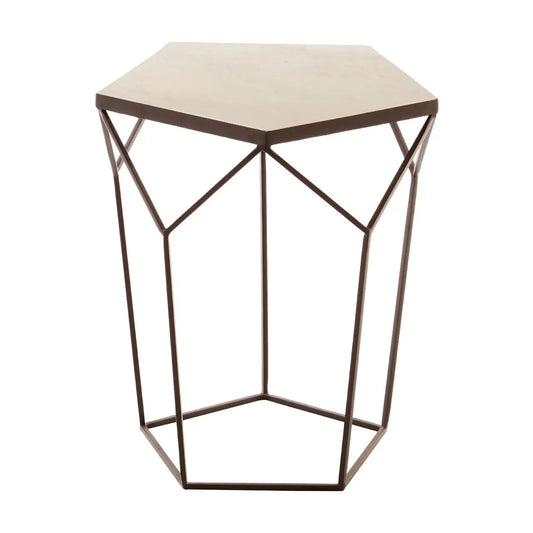 Shalimar Pentagonal Marble Top Side Table With Sleek Iron Frame