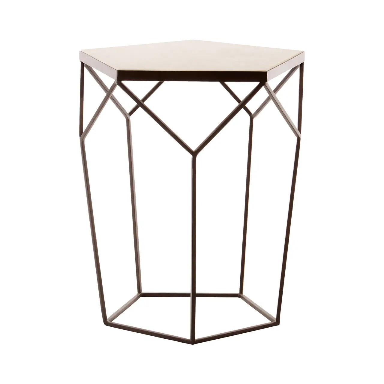 Shalimar Pentagonal Marble Top Side Table With Sleek Iron Frame