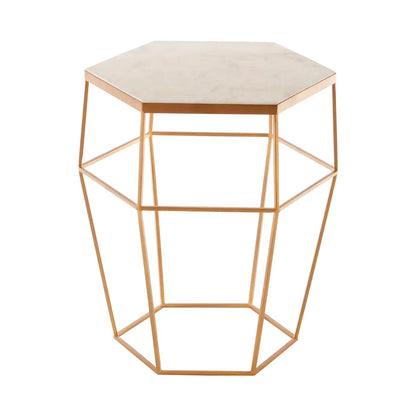 Shalimar Marble Top Side Table With Hexagonal Base