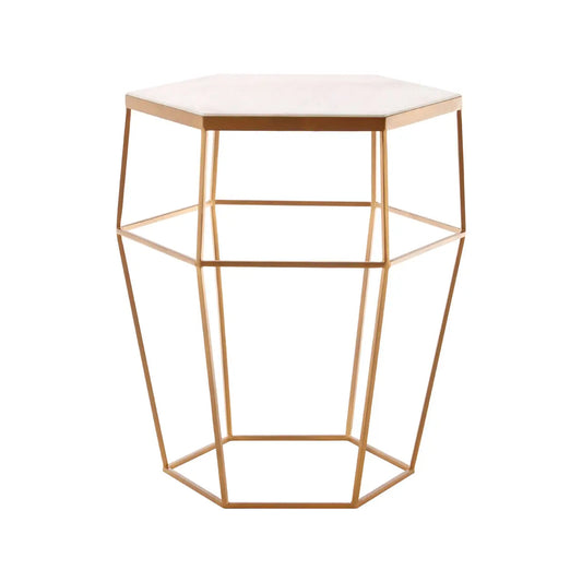 Shalimar Marble Top Side Table With Hexagonal Base