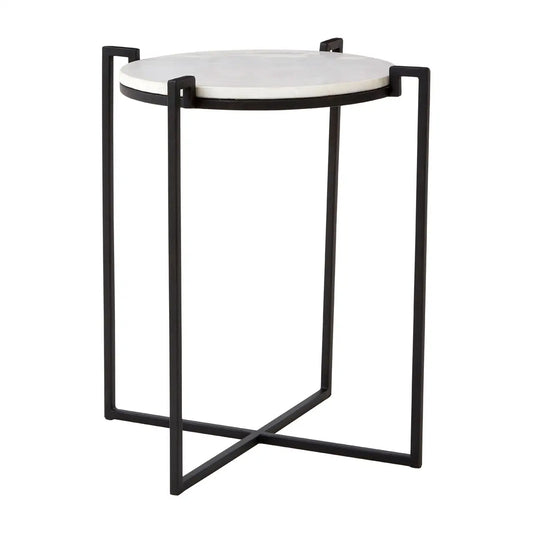 Shalimar Round Marble Side Table With Black Cross Legged Base