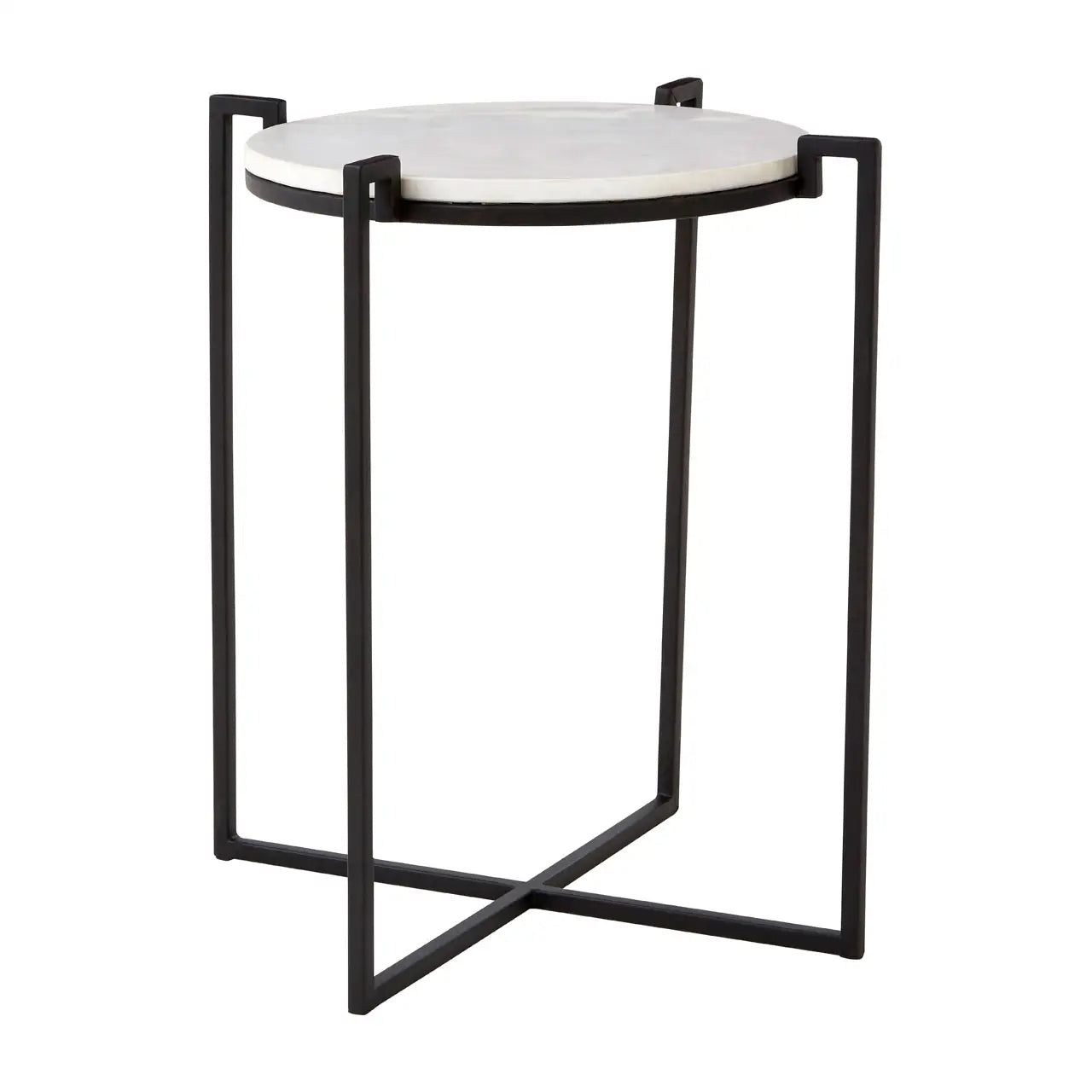 Shalimar Round Marble Side Table With Black Cross Legged Base