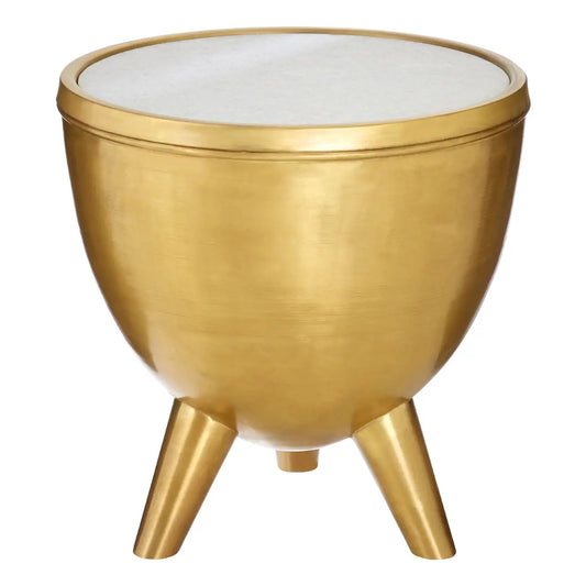 Crest White Marble Top Side Table With Brass Metal Base