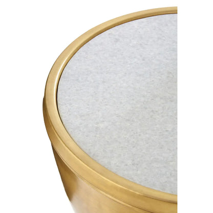Crest White Marble Top Side Table With Brass Metal Base