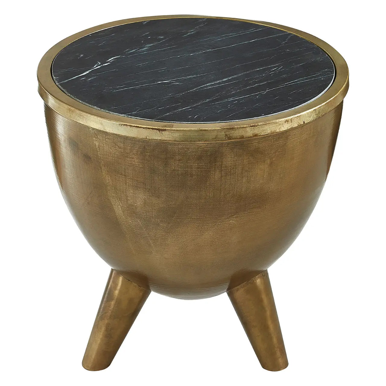 Crest Black Marble Top Side Table With Brass Metal Base