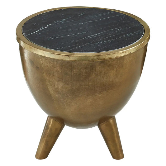 Crest Black Marble Top Side Table With Brass Metal Base