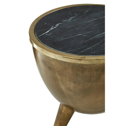 Crest Black Marble Top Side Table With Brass Metal Base