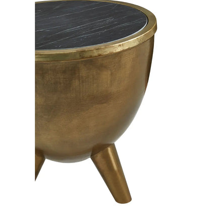 Crest Black Marble Top Side Table With Brass Metal Base