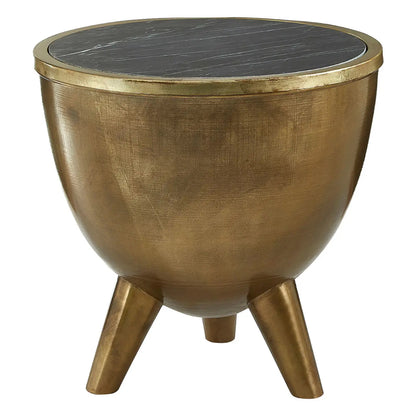 Crest Black Marble Top Side Table With Brass Metal Base