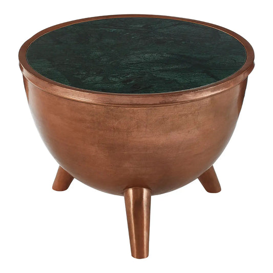 Crest Green Marble Top Side Table With Copper Metal Frame