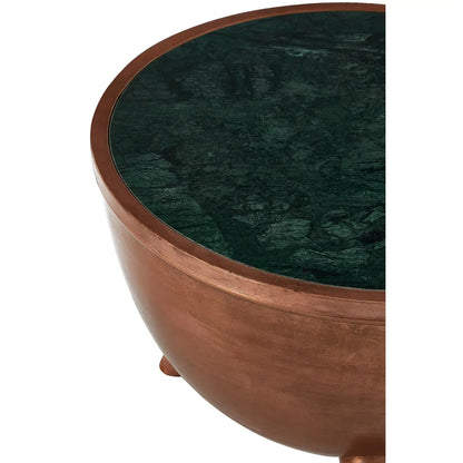Crest Green Marble Top Side Table With Copper Metal Frame