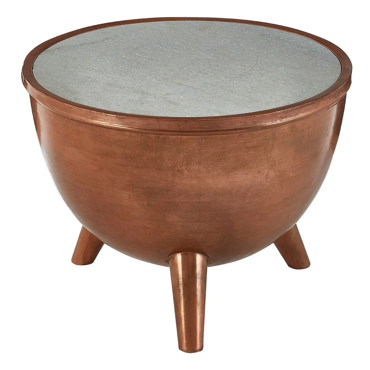 Crest White Marble Top Side Table With Copper Metal Frame
