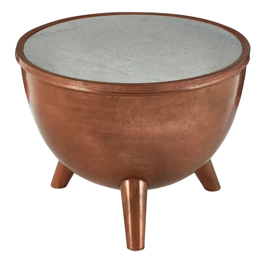 Crest White Marble Top Side Table With Copper Metal Frame