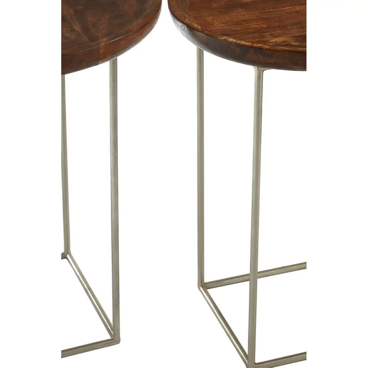 Crest Set of 2 Wood Top Side Tables In Natural With Iron Base
