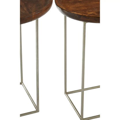 Crest Set of 2 Wood Top Side Tables In Natural With Iron Base