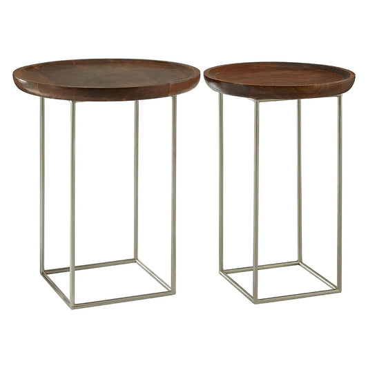 Crest Set of 2 Wood Top Side Tables In Natural With Iron Base